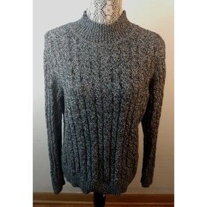 Croft & Barrow Women's Mock Turtle Neck Marled Black/Gray Sweater SZ PL